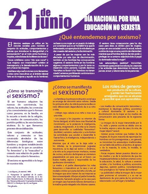 21 DE JUNIO – DÍA NACIONAL POR UNA EDUCACIÓN NO SEXISTA
