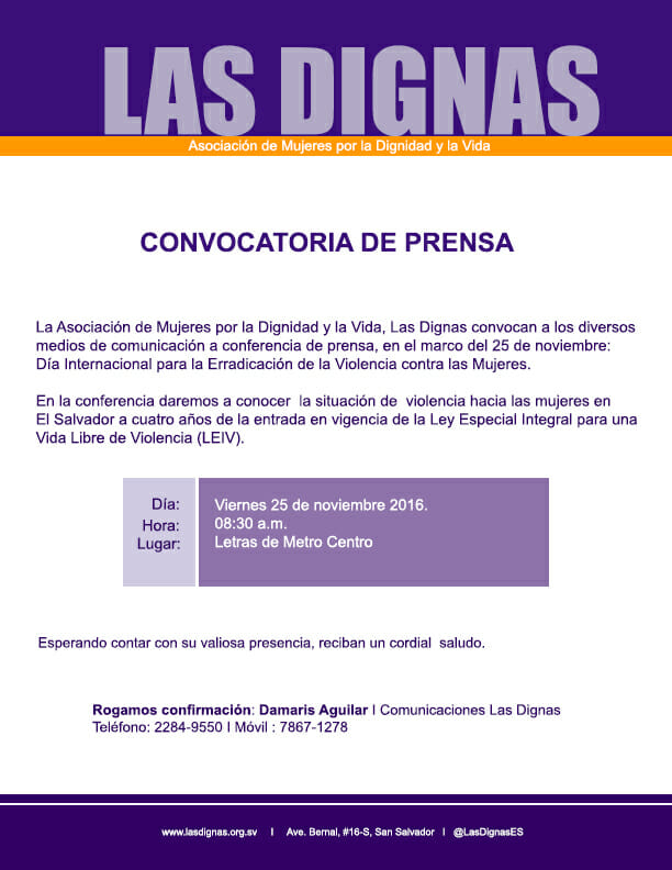 CONVOCATORIA DE PRENSA  I  25 DE NOVIEMBRE 2016