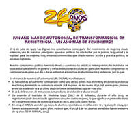 UN AÑO MÁS DE AUTONOMÍA, DE TRANSFORMACIÓN, DE RESISTENCIA…UN AÑO MÁS DE FEMINISMO |POSICIONAMIENTO 26 ANIVERSARIO 2016