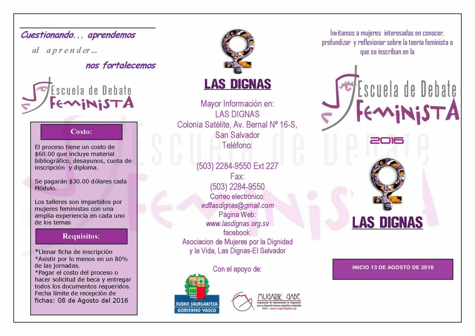 TRIPTICO ESCUELA DE DEBATE FEMINISTA LAS DIGNAS 2016