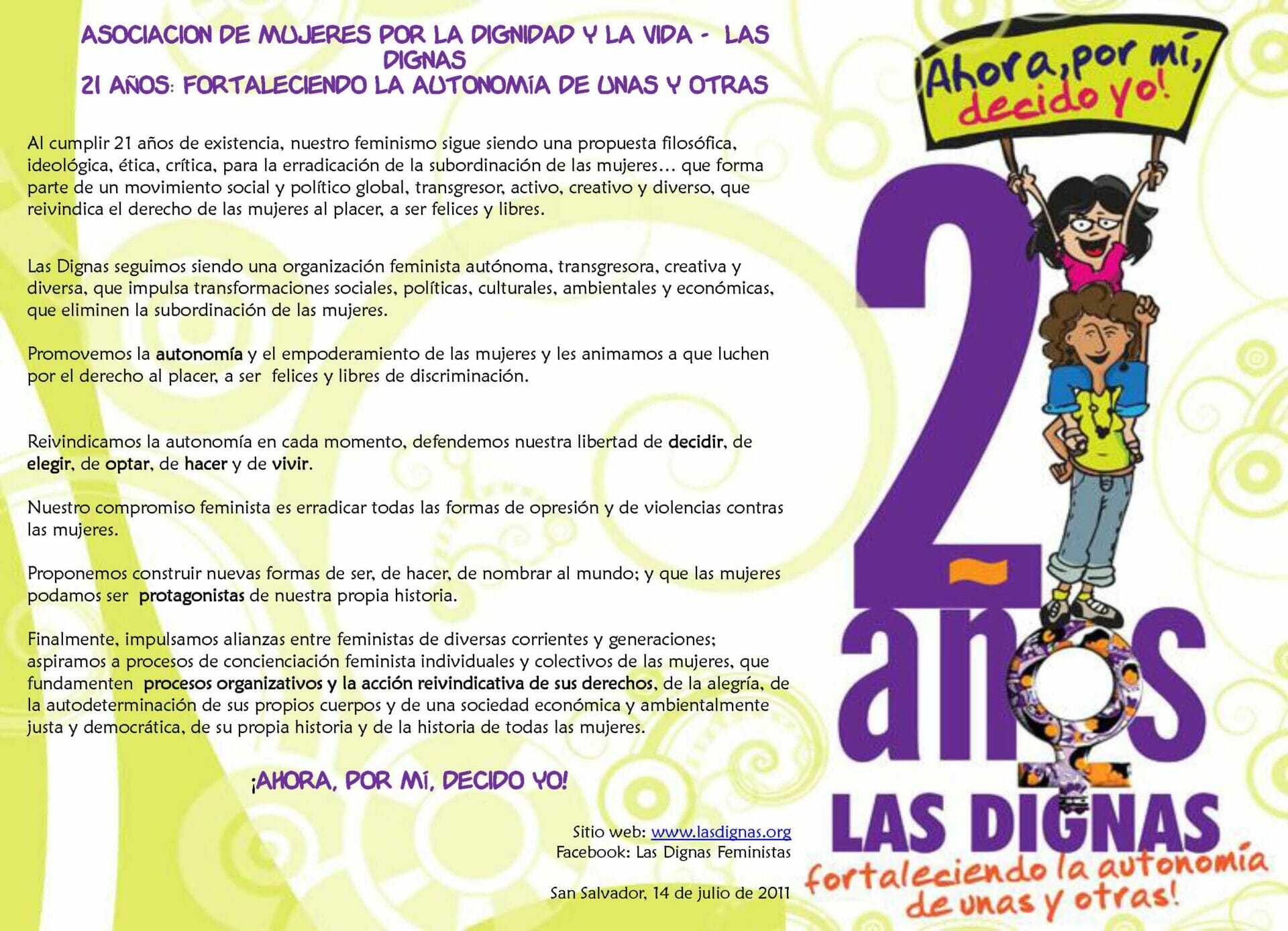 LAS DIGNAS: 21 AÑOS FORTALECIENDO LA VIDA DE UNAS Y OTRAS | COMUNICADO 14JUL 2011