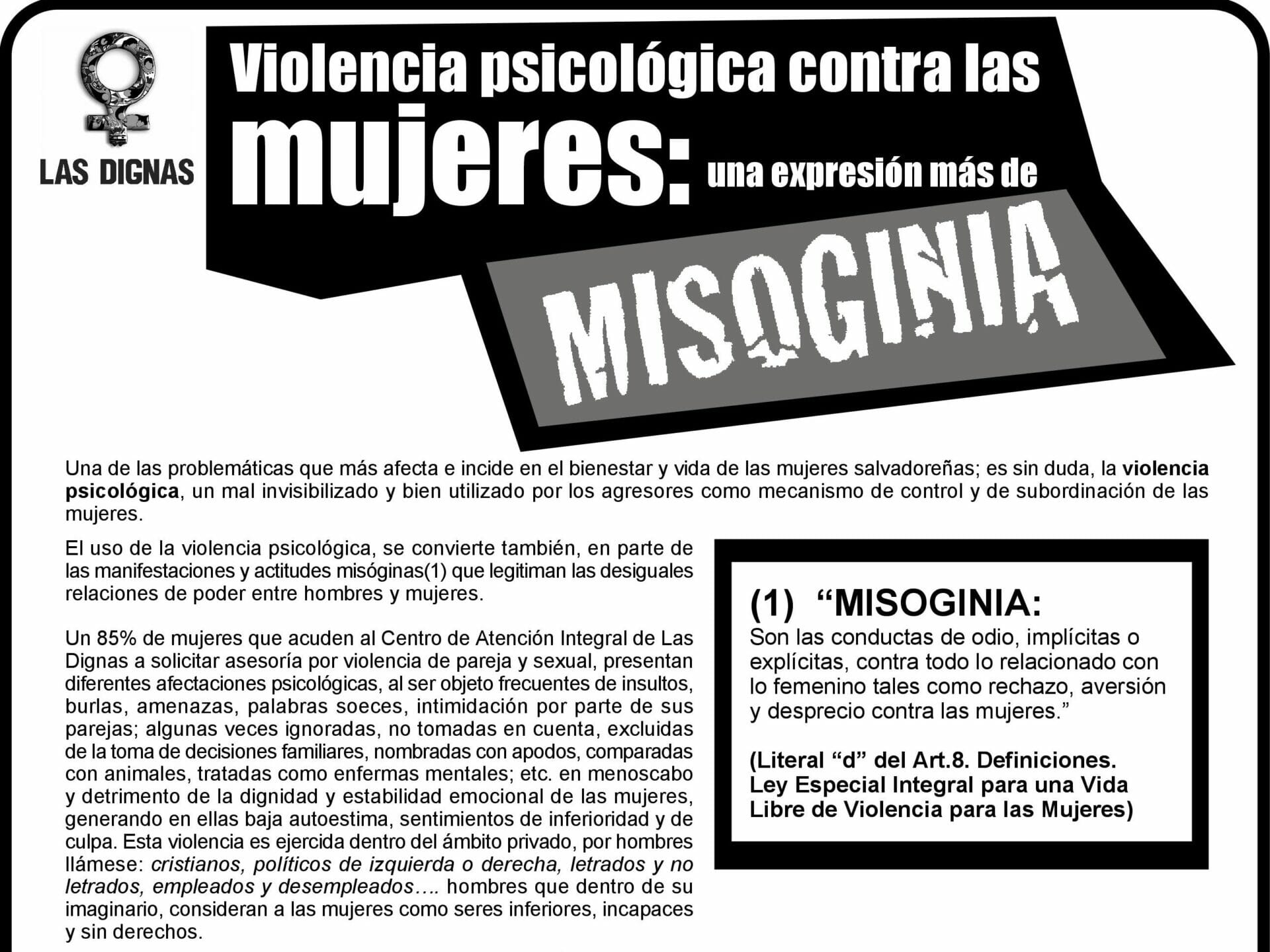 VIOLENCIA PSICOLÓGICA CONTRA LAS MUJERES: UNA EXPRESIÓN MÁS DE MISOGINIA | COMUNICADO 11NOV 2011
