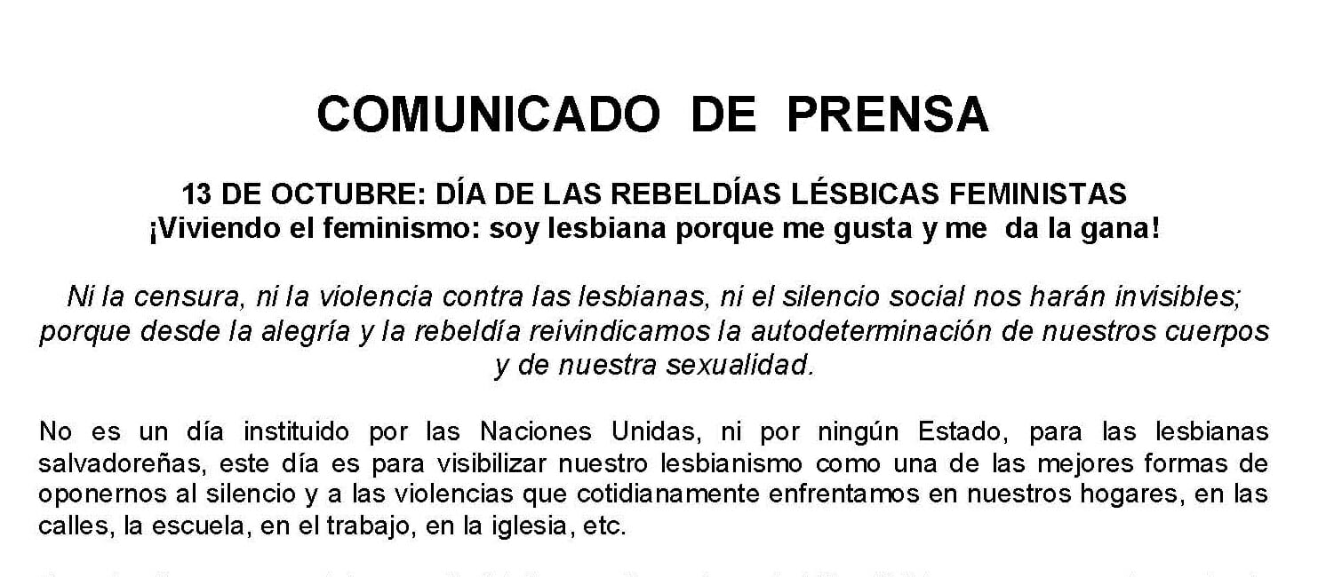 13 DE OCTUBRE: DÍA DE LAS REBELDÍAS LÉSBICAS FEMINISTAS | COMUNICADO 13OCT 2013