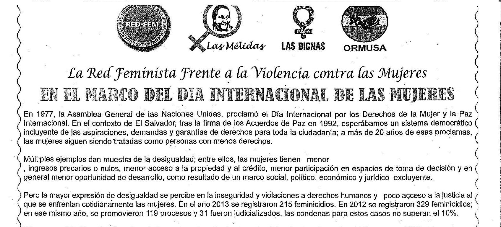 RED-FEM EN EL MARCO DEL DÍA INTERNACIONAL DE LA MUJER | COMUNICADO 19MAR 2014