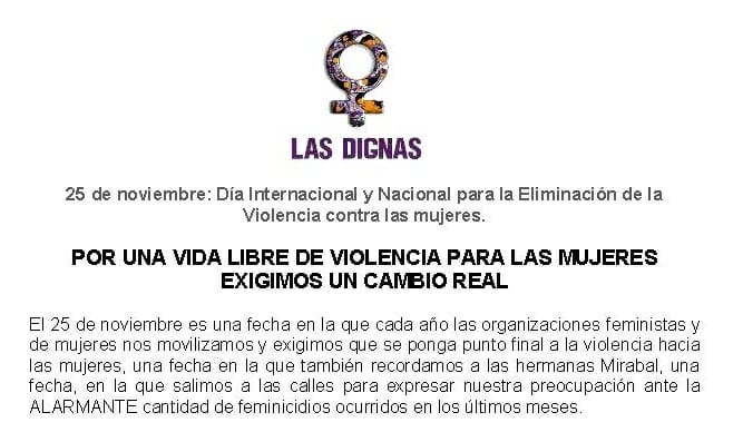 POR UNA VIDA LIBRE DE VIOLENCIA EXIGIMOS CAMBIOS REALES | COMUNICADO 25 DE NOVIEMBRE 2014