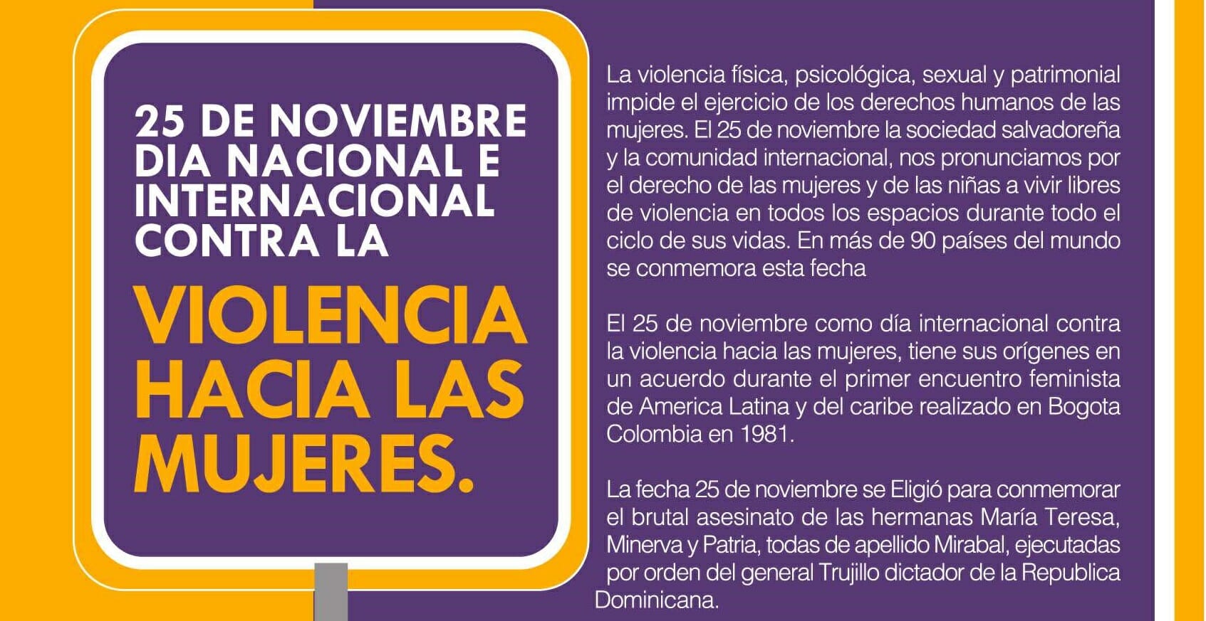 25 DE NOVIEMBRE: DÍA NACIONAL E INTERNACIONAL CONTRA LA VIOLENCIA HACIA LAS MUJERES | HOJA INFORMATIVA