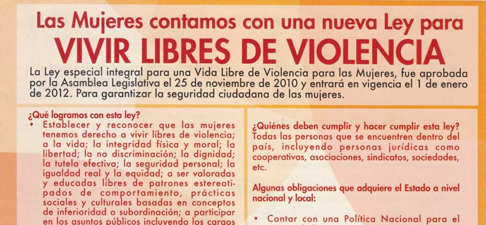 LAS MUJERES CONTAMOS CON UNA NUEVA LEY PARA VIVIR LIBRES DE VIOLENCIA | HOJA INFORMATIVA