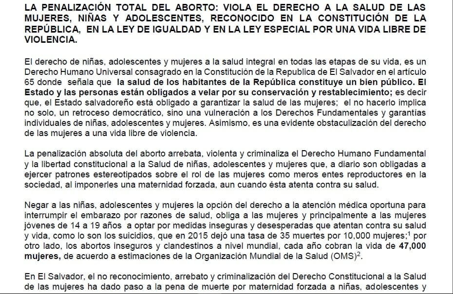 LA PENALIZACIÓN TOTAL DEL ABORTO: VIOLA EL DERECHO A LA SALUD DE LAS MUJERES, NIÑAS Y ADOLESCENTES, RECONOCIDO EN LA CONSTITUCIÓN DE LA REPÚBLICA,  EN LA LEY DE IGUALDAD Y EN LA LEY ESPECIAL POR UNA VIDA LIBRE DE VIOLENCIA