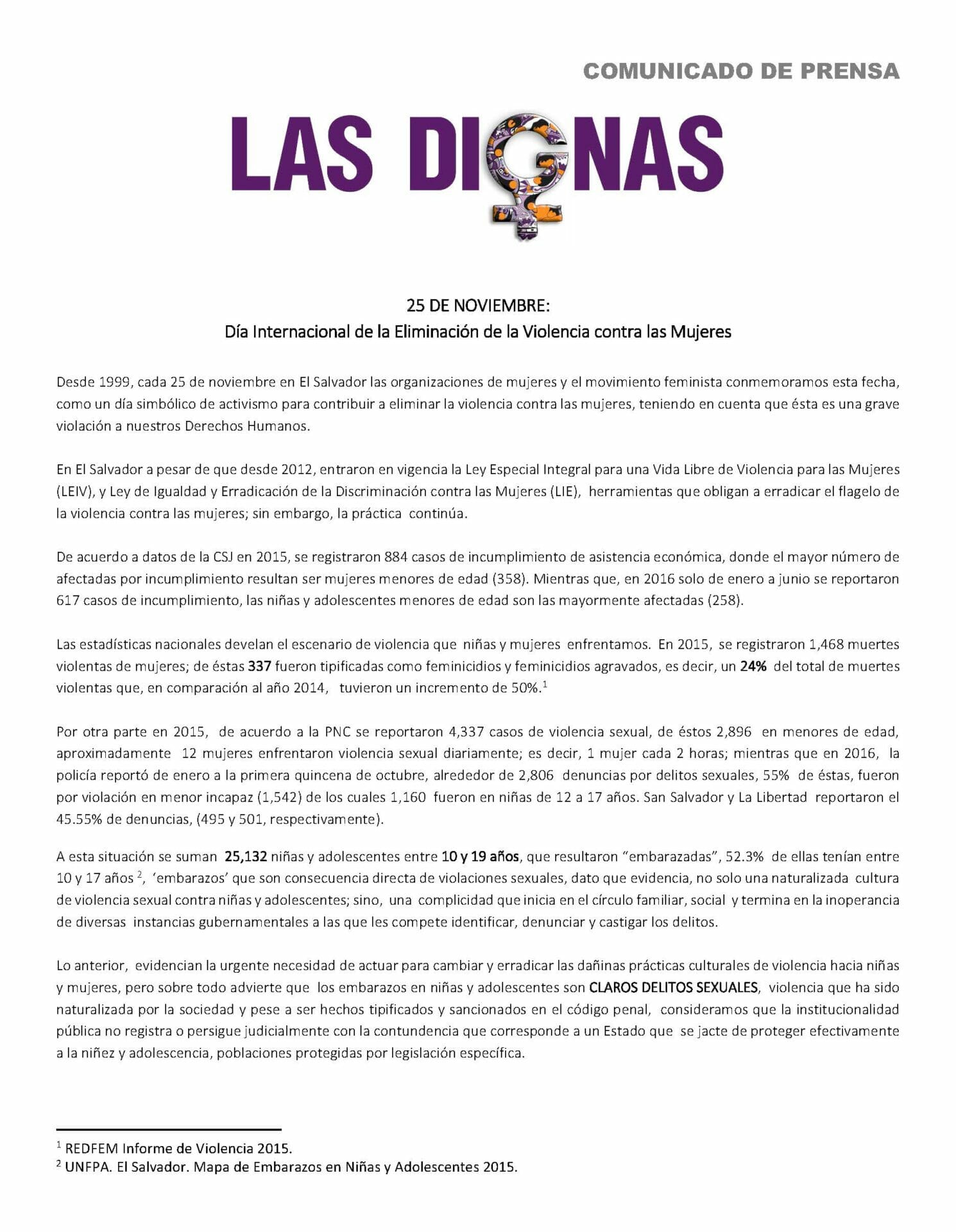 COMUNICADO DE PRENSA 25 DE NOVIEMBRE 2016