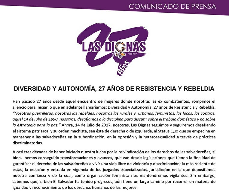 DIVERSIDAD Y AUTONOMIA, 27 AÑOS DE RESISTENCIA Y REBELDIA | POSICIONAMIENTO 14.07.17