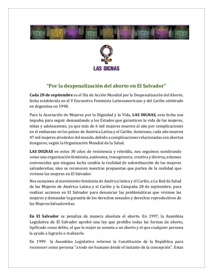 “Por la despenalización del aborto en El Salvador”